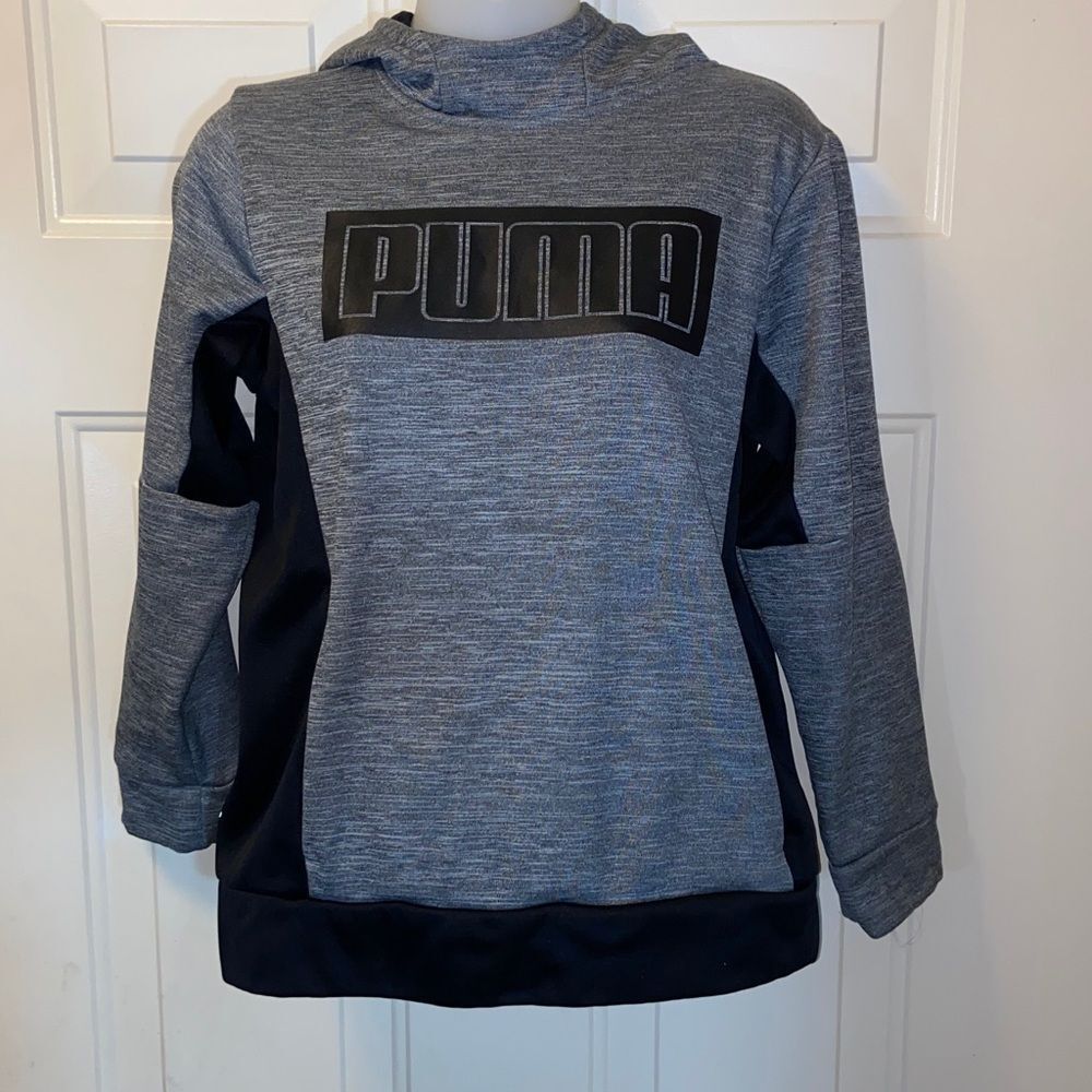 Puma Us Heather Gray And Black Sweatshirt Size L (14-16) Unisexo